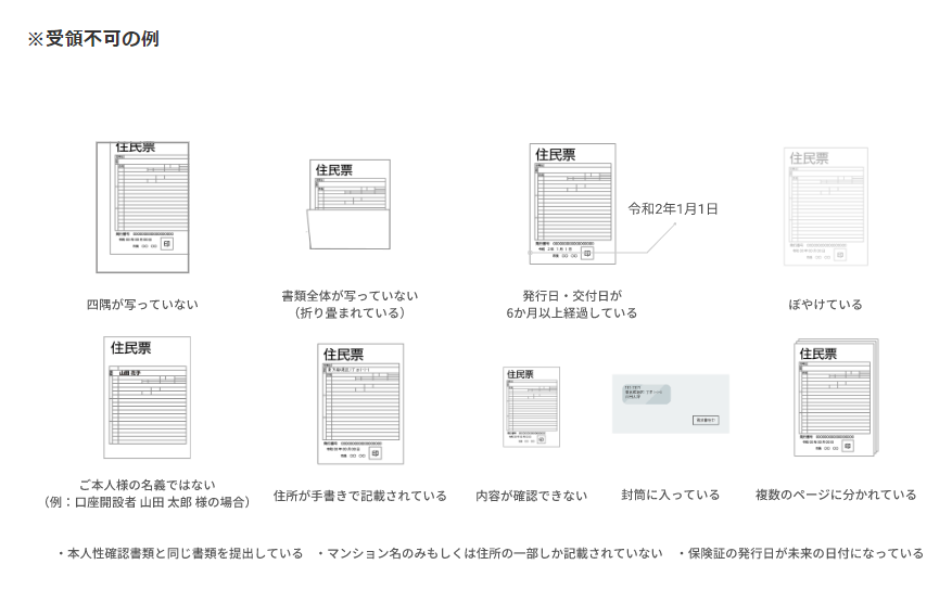 AXIORYの受領不可な書類例